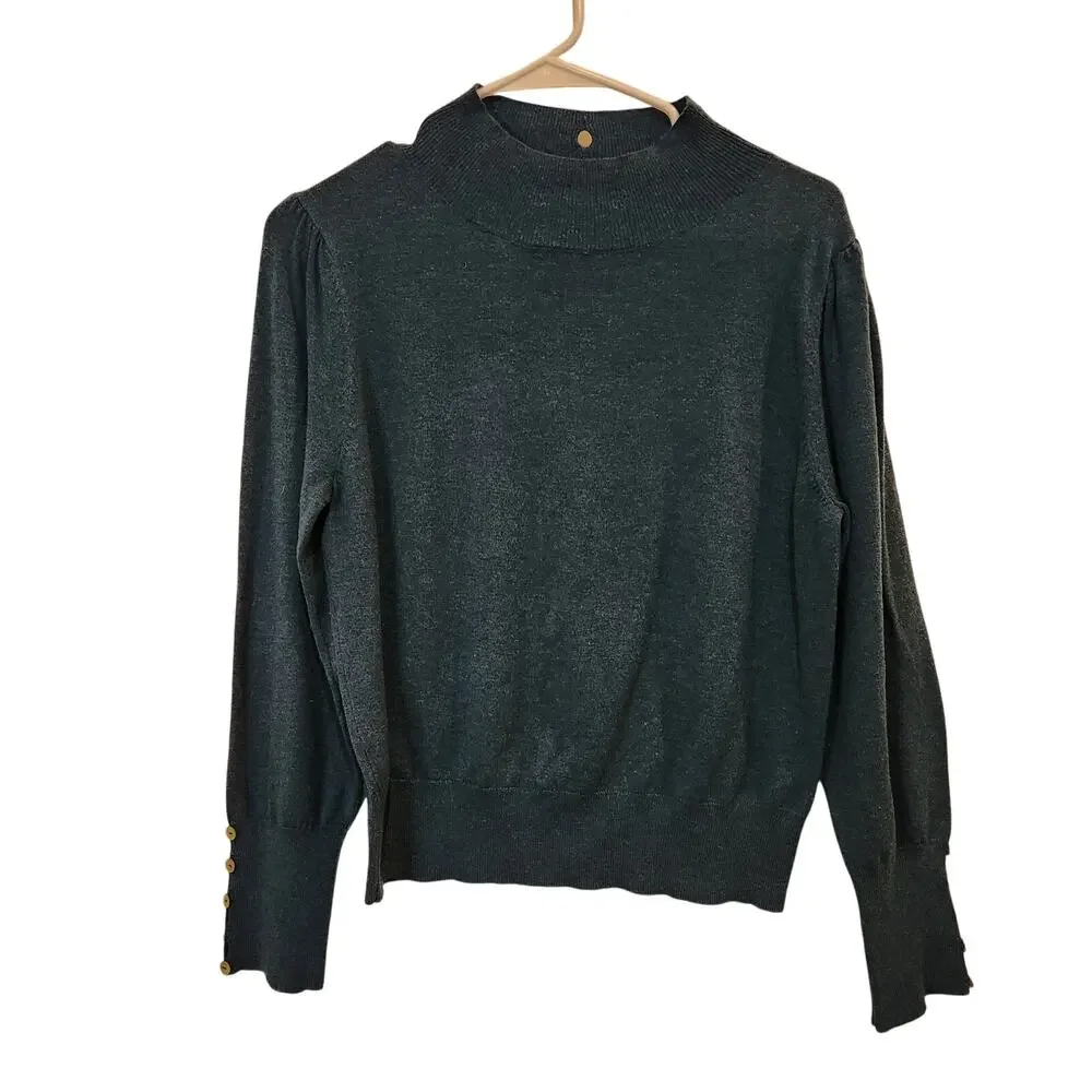 Molly Bracken Navy Blue Casual Long Sleeve Pullover Mock Neck Sweater Large